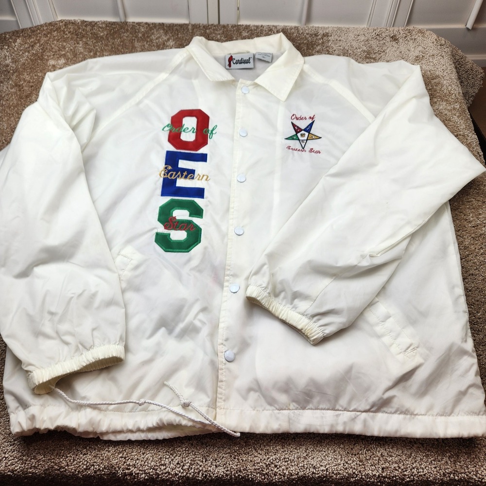 Vtg Cardinal Men White OES Order of the Eastern Star Coaches Jacket XL Fraternal